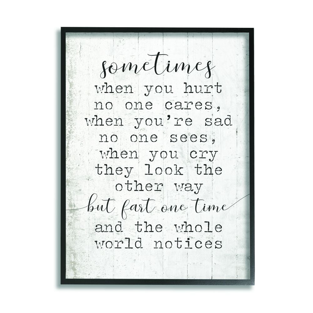 Stupell Industries Fart One Time Funny Word Wood Textured Design Framed Giclee Texturized Art by Daphne Polselli