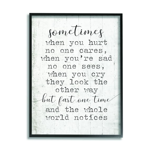 Stupell Industries Fart One Time Funny Word Wood Textured Design Framed Giclee Texturized Art by Daphne Polselli