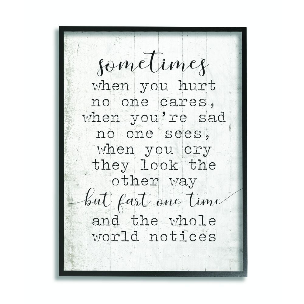 Stupell Industries Fart One Time Funny Word Wood Textured Design Framed Giclee Texturized Art by Daphne Polselli