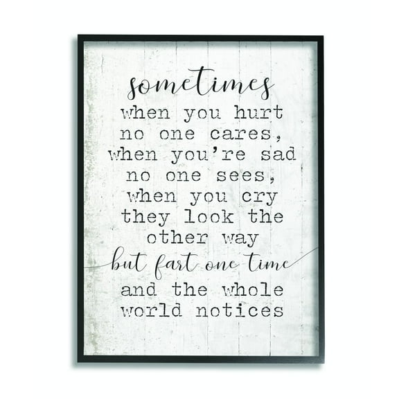 Stupell Industries Fart One Time Funny Word Wood Textured Design Framed Giclee Texturized Art by Daphne Polselli