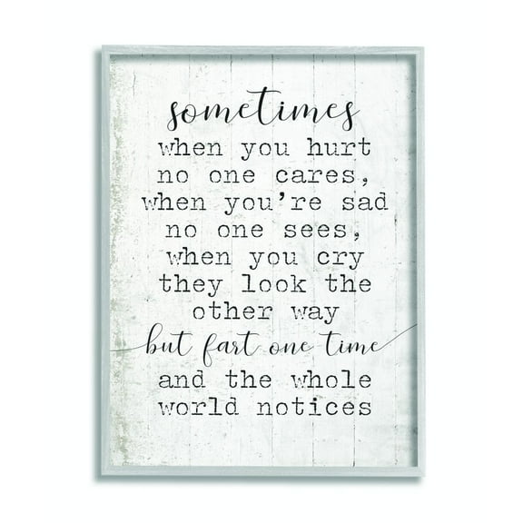 Stupell Industries Fart One Time Funny Word Wood Textured Design Gray Farmhouse Rustic Framed Giclee Texturized Art by Daphne Polselli