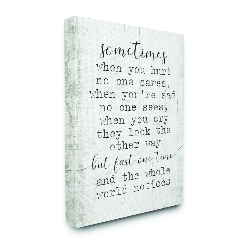 Stupell Industries Fart One Time Funny Word Wood Textured Design Super Canvas Wall Art by Daphne Polselli