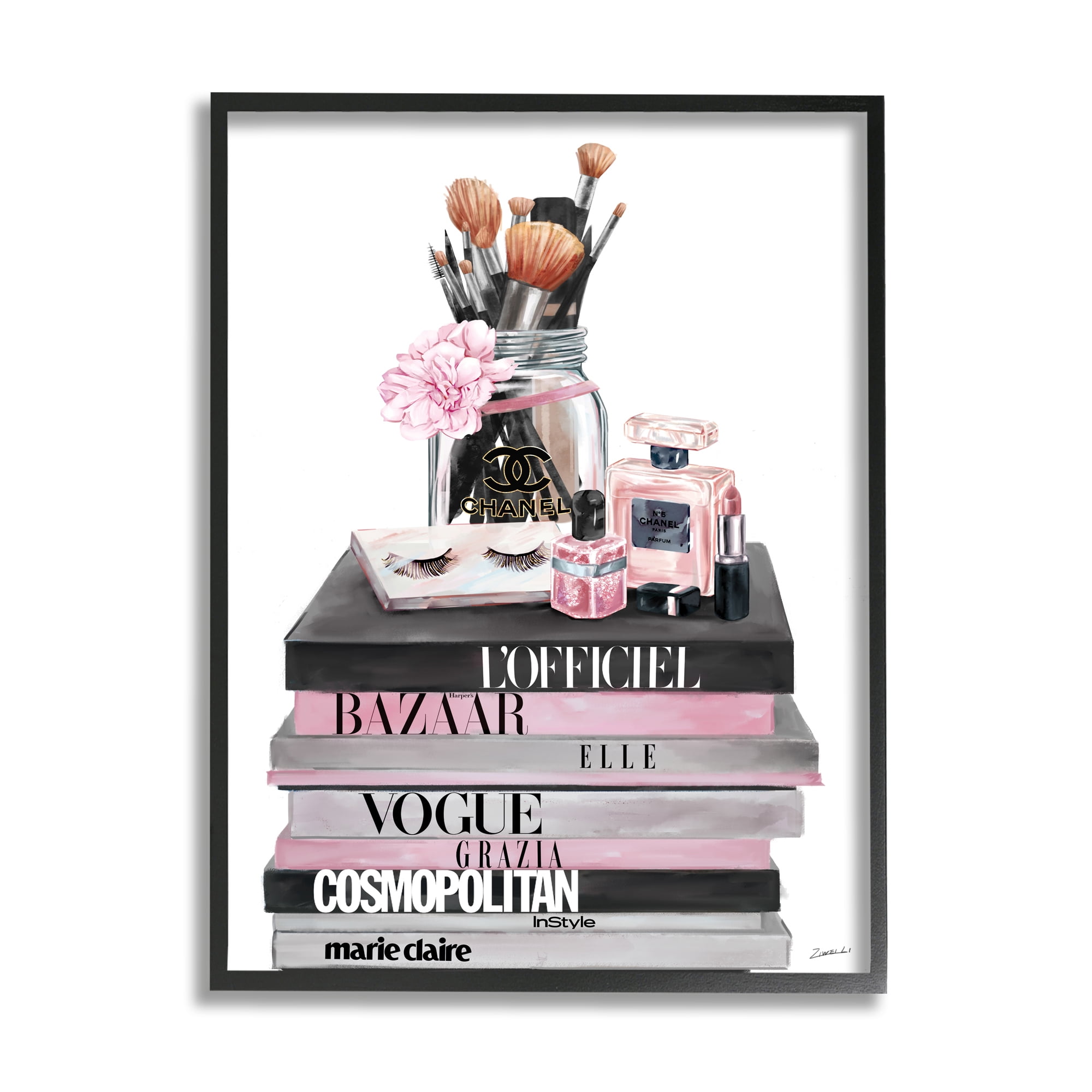 Stupell Industries Fashion Accessories Glam Magazine Book Stack,24 x 30,Designed by Ziwei Li