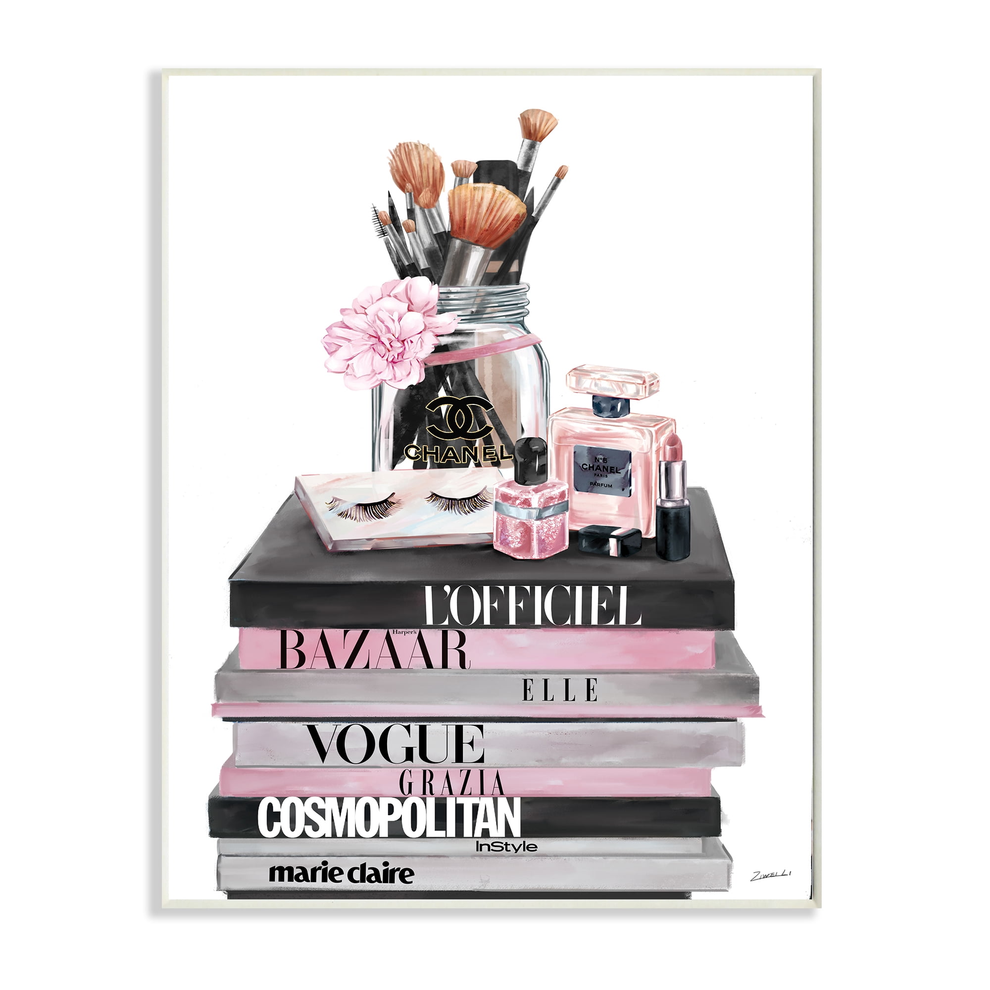 Stupell Industries Fashion Accessories Glam Magazine Book Stack Beauty & Fashion Painting Wall Plaque Art Print Wall Art, 10 x 15