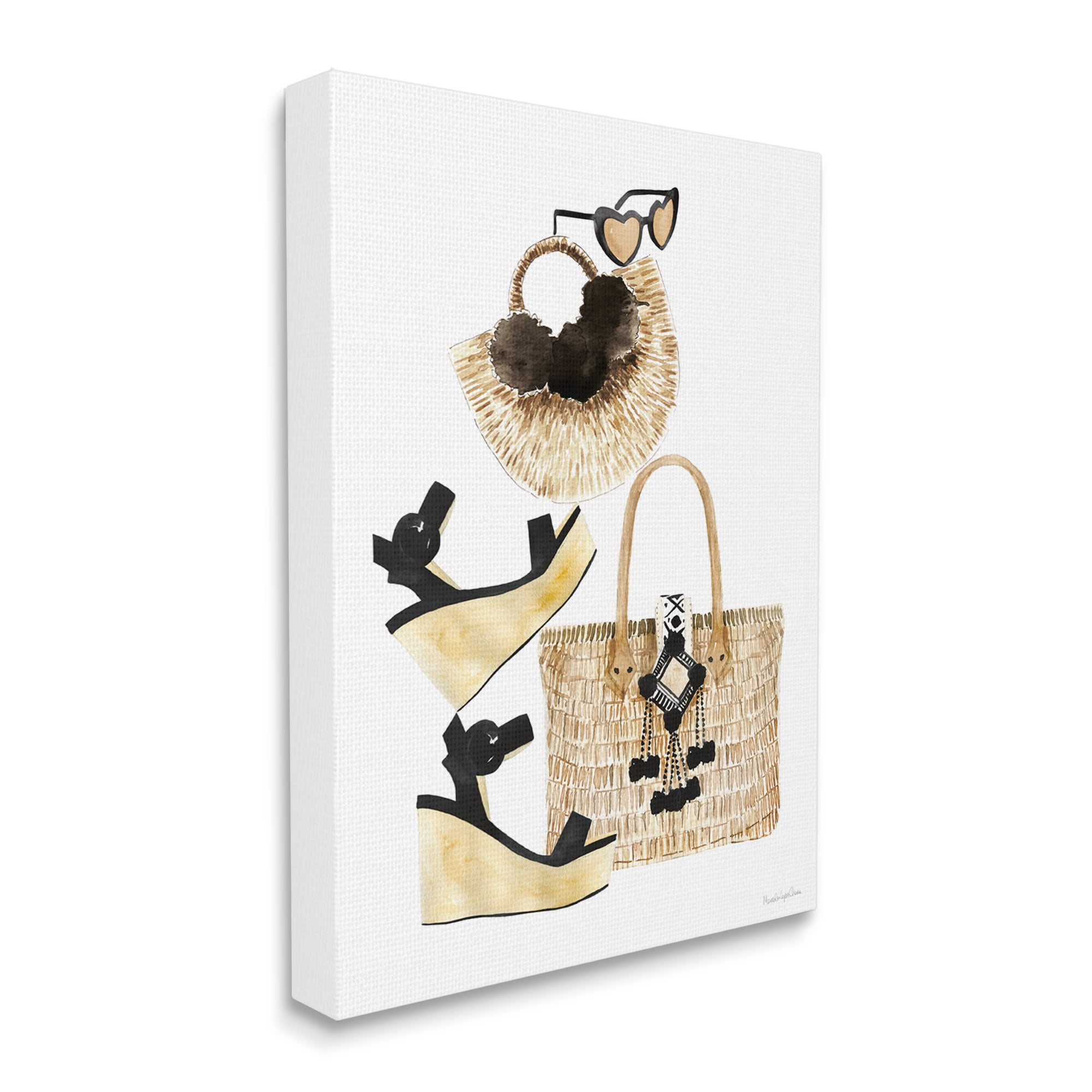Stupell Industries Fashion Accessory Arrangement Wicker Bags and Wedges Beauty & Fashion Painting Gallery Wrapped Canvas Print Wall Art, 36 x 48