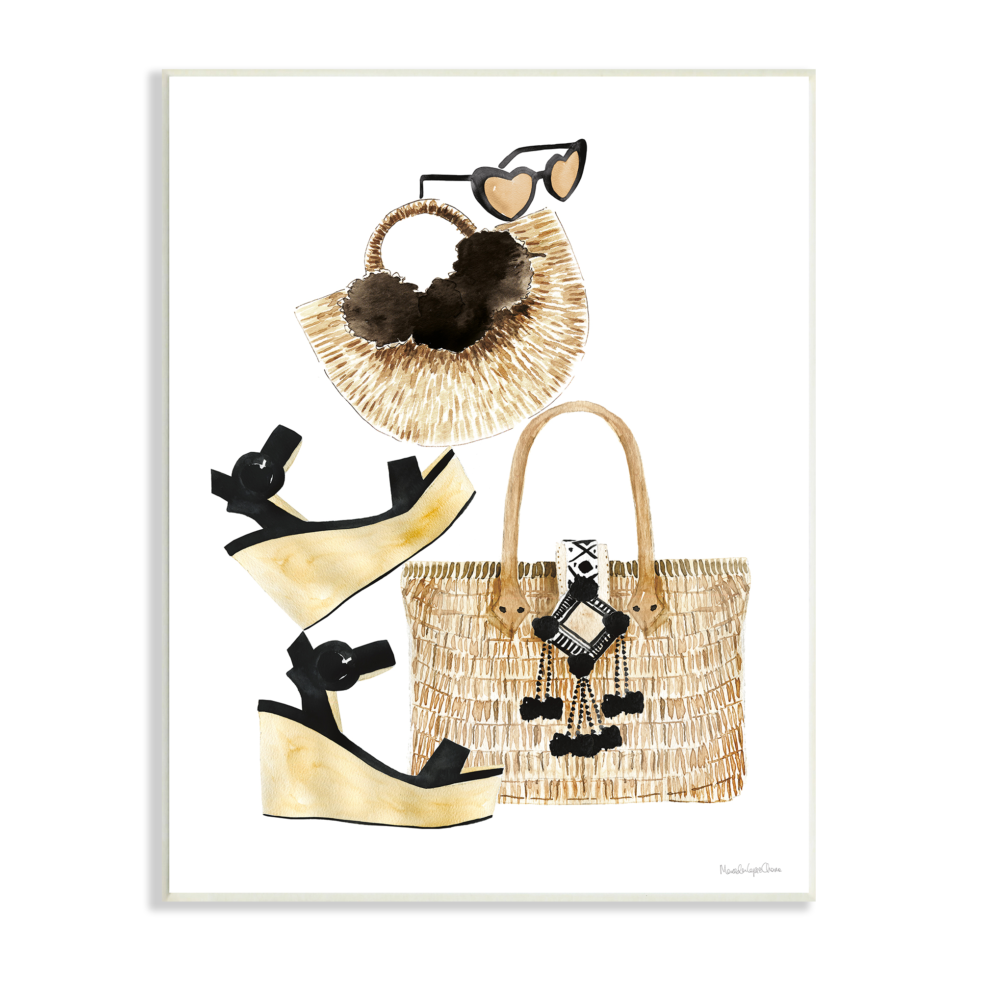 Stupell Industries Fashion Accessory Arrangement Wicker Bags and Wedges Beauty & Fashion Painting Unframed Art Print Wall Art, 13 x 19