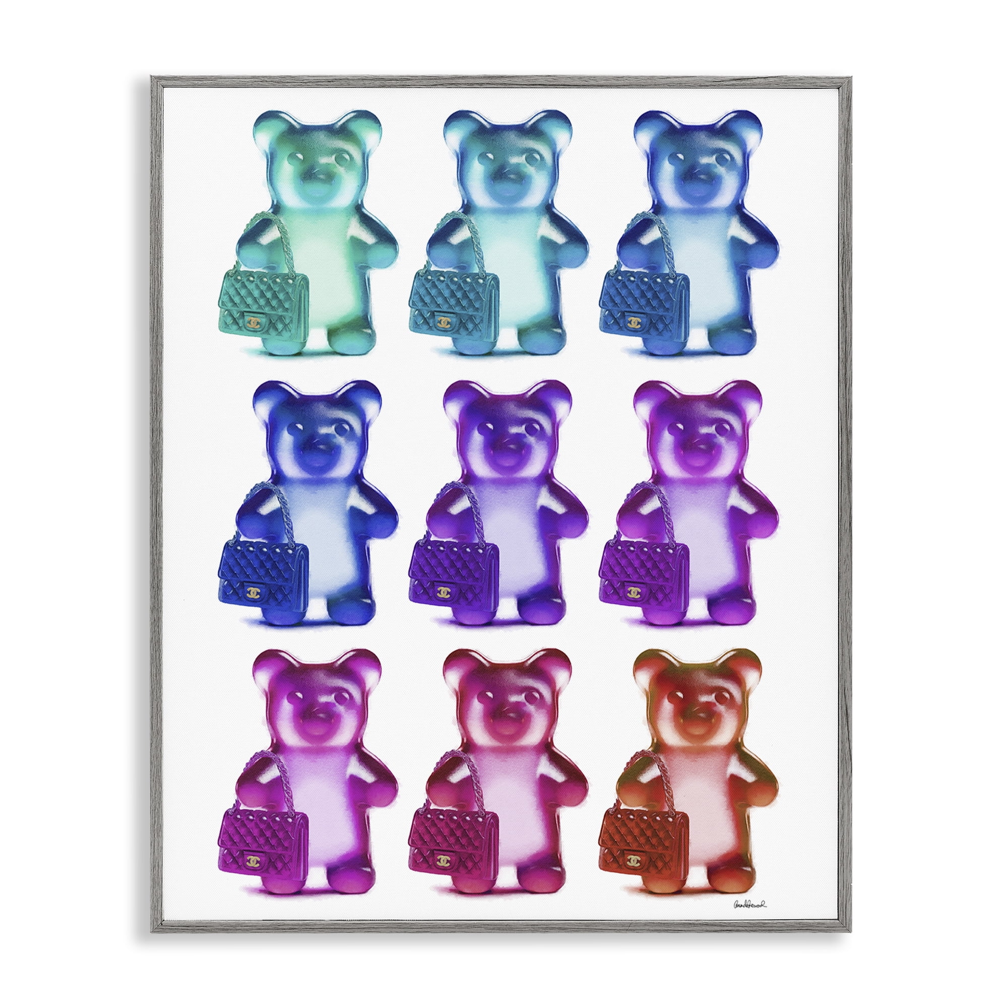 Stupell Industries Fashion Bears & Bags Fashion Painting Gray Framed Art Print Wall Art, 16 x 20