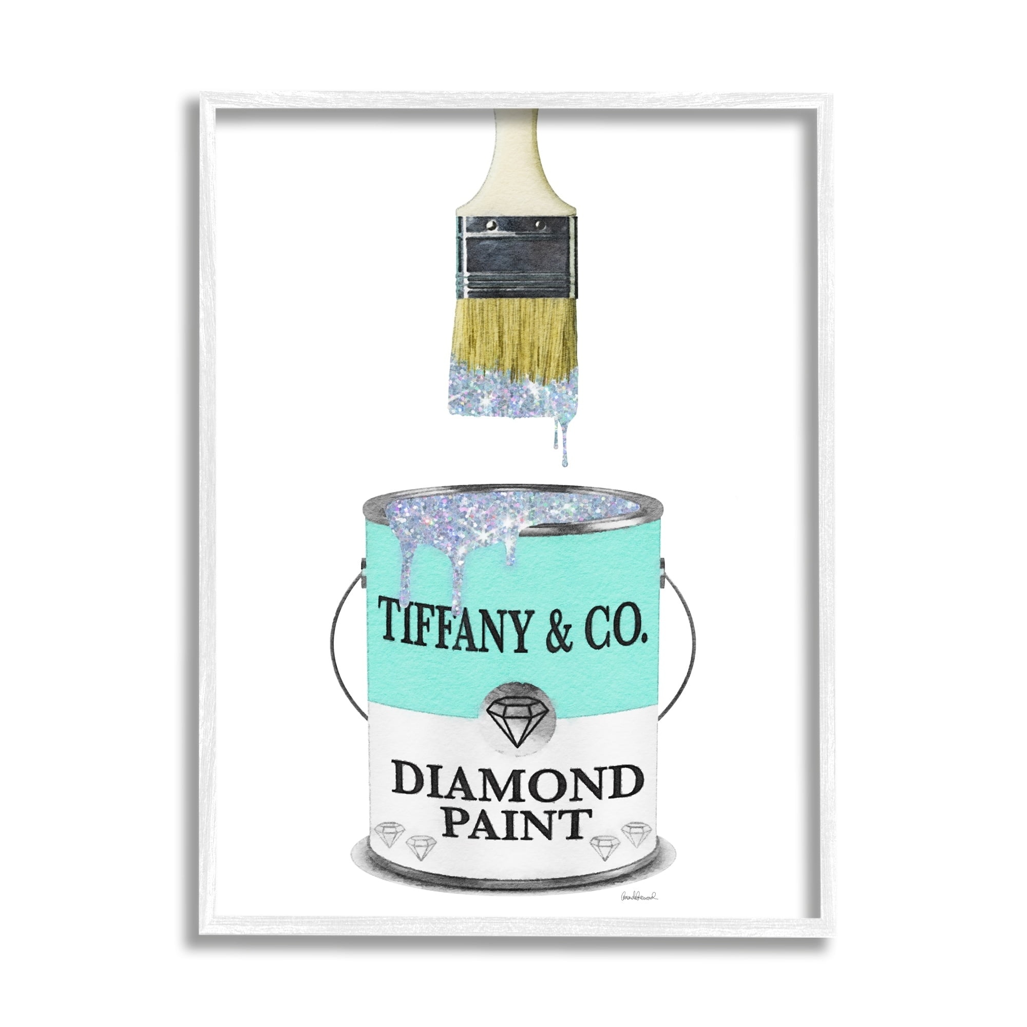 Stupell Industries Fashion Blue Diamond Paint Glam Paintbrush Designer Style, 24 x 30, Design by Amanda Greenwood