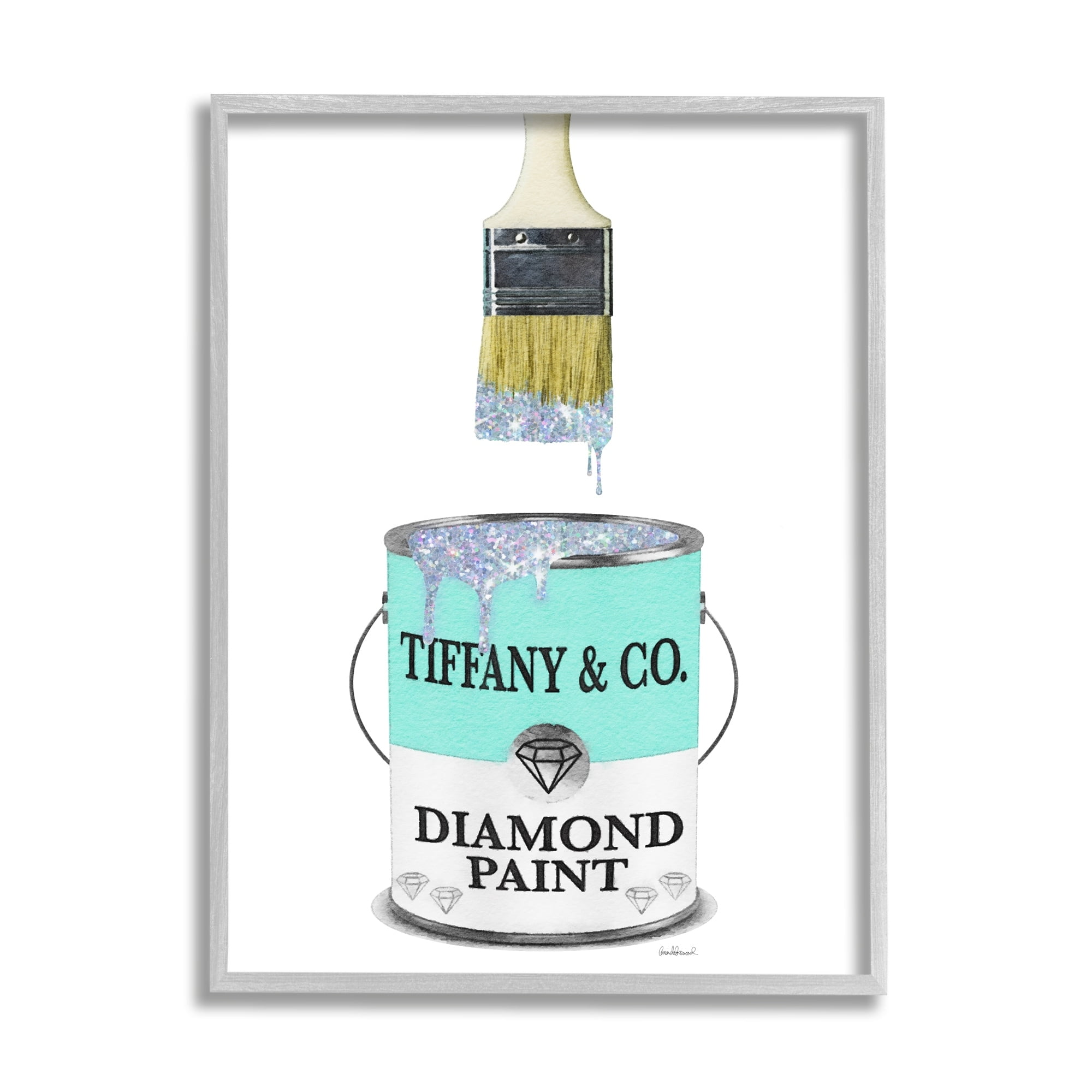 Stupell Industries Fashion Blue Diamond Paint Glam Paintbrush Designer Style, 24 x 30, Design by Amanda Greenwood