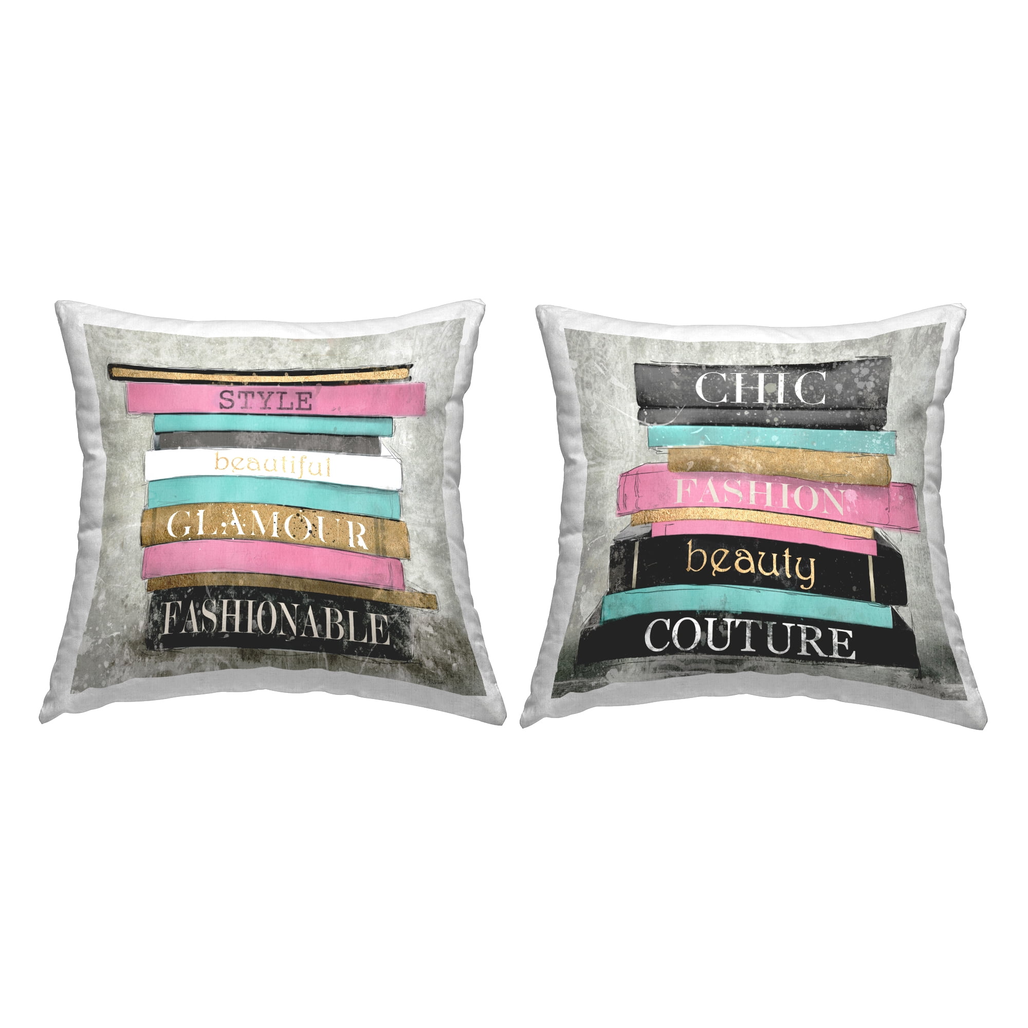 Stupell Industries Fashion Book Stacks Decorative Printed Throw Pillow Design by Carol Robinson.