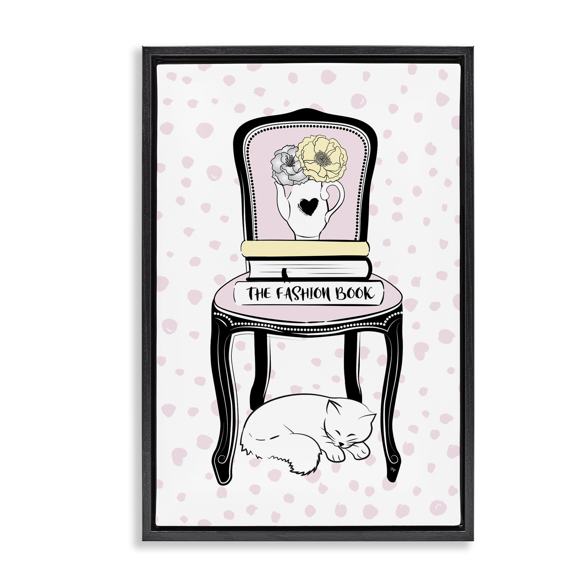 Stupell Industries Fashion Book on Chair Animals & Insects Painting Black Floater Framed Art Print Wall Art, 21 x 31