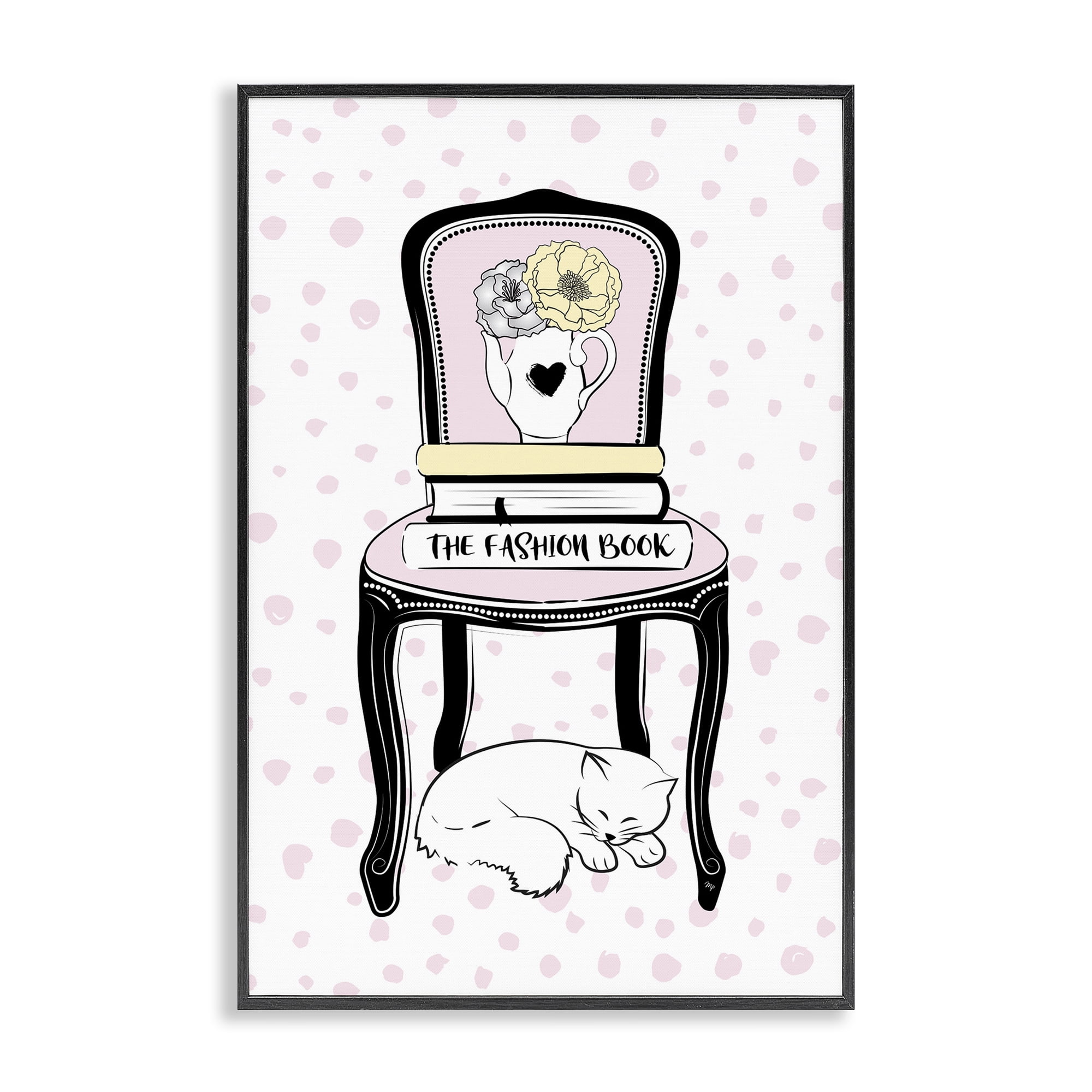 Stupell Industries Fashion Book on Chair Animals & Insects Painting Black Framed Art Print Wall Art, 16 x 24