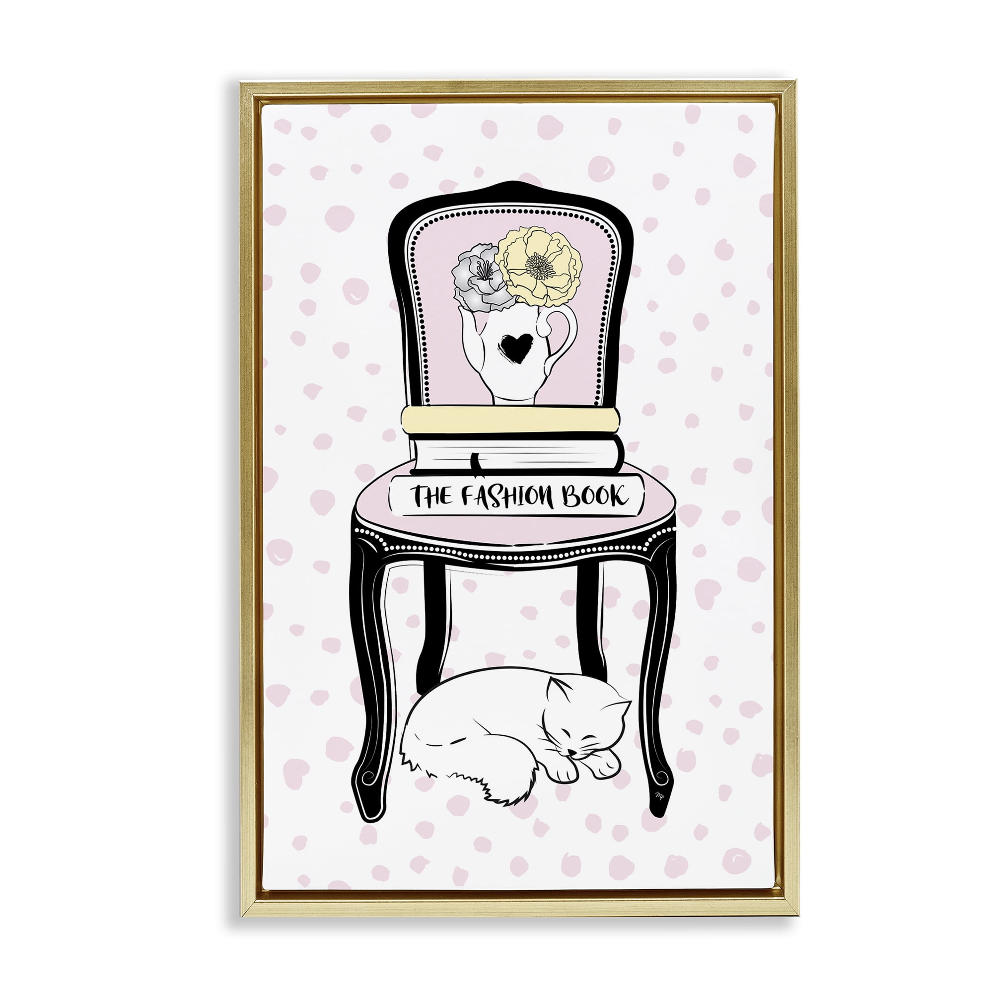 Stupell Industries Fashion Book on Chair Animals & Insects Painting Gold Floater Framed Art Print Wall Art, 17 x 25