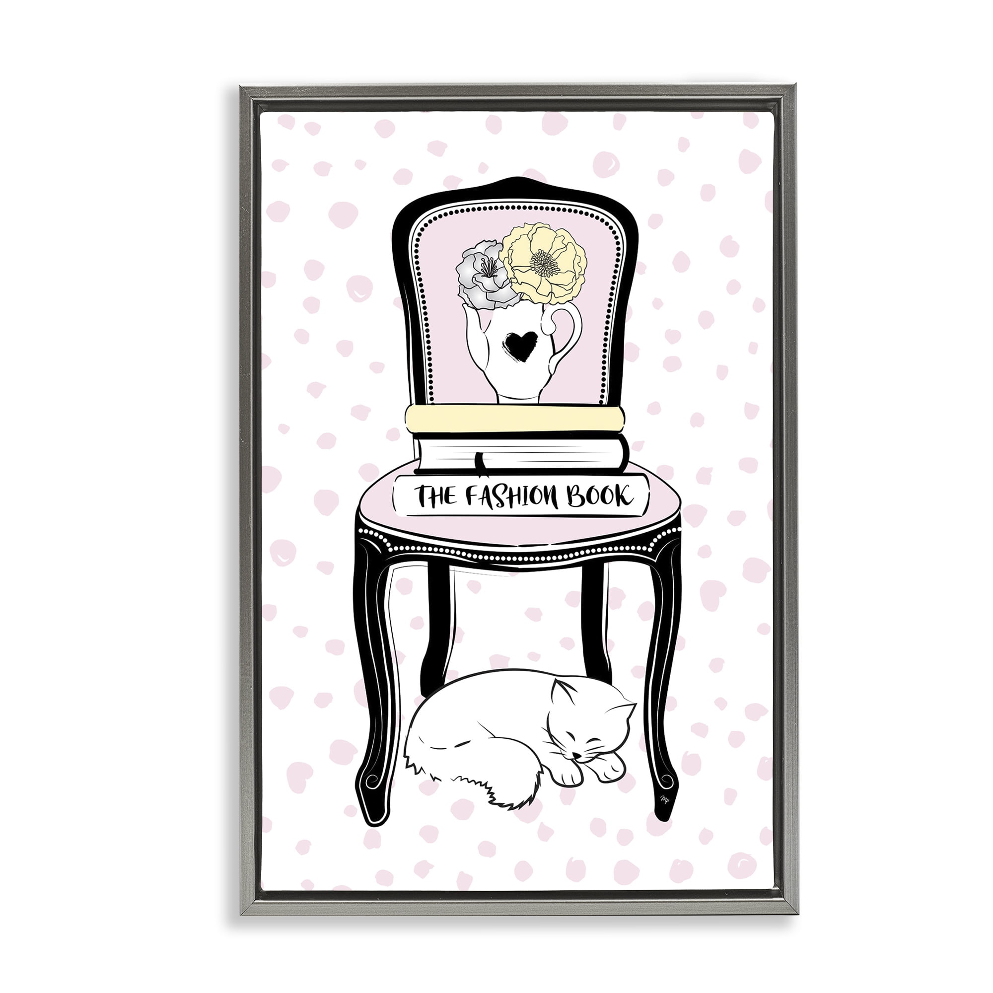 Stupell Industries Fashion Book on Chair Animals & Insects Painting Gray Floater Framed Art Print Wall Art, 17 x 25
