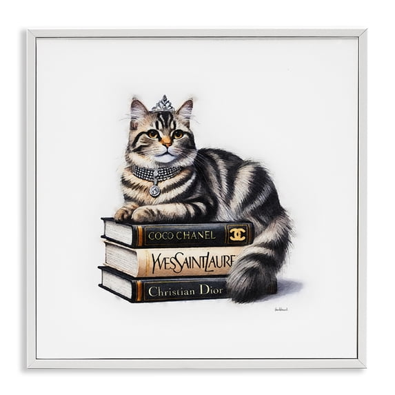 Stupell Industries Art Deco Fashion Books & Cat White Framed Giclee Art, 17 x 17, by Amanda Greenwood