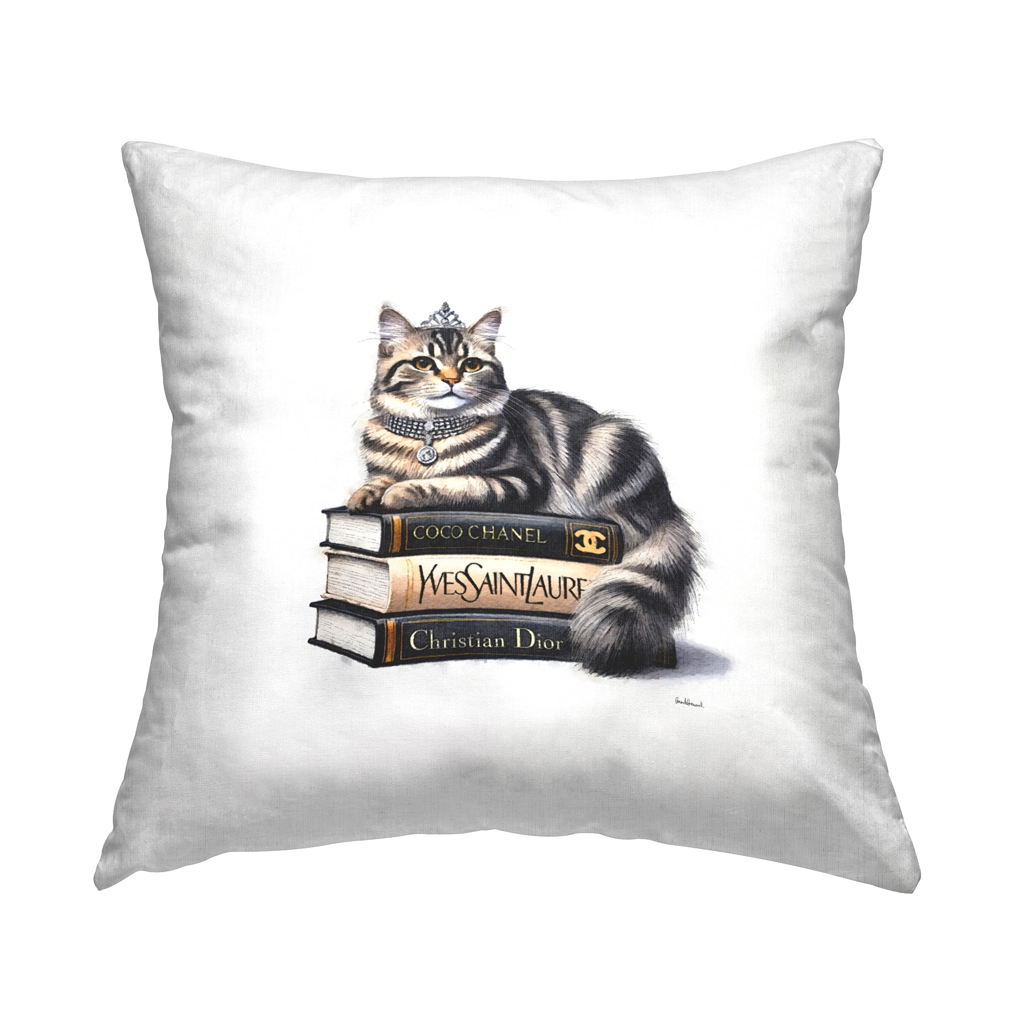 Stupell Industries Fashion Books & Cat Decorative Printed Throw Pillow Design by Amanda Greenwood.