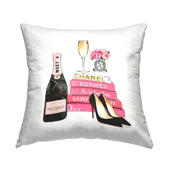 Stupell Industries Fashion Books Champagne Pink Glam Square Decorative Printed Throw Pillow, 18 x 18,