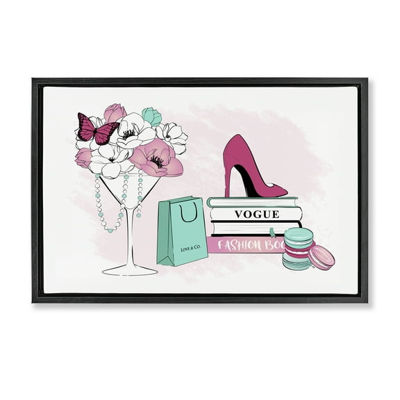 Stupell Industries Fashion Books Scene Fashion Painting Black Floater Framed Canvas Art Print Wall Art, 25 x 17