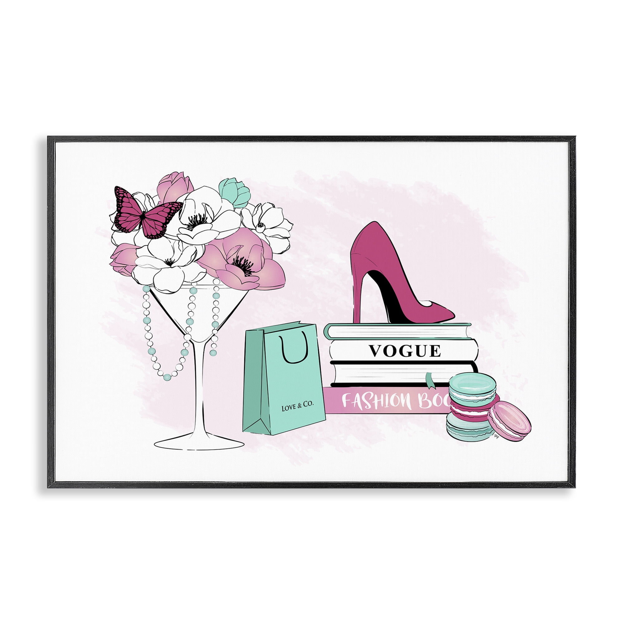 Stupell Industries Fashion Books Scene Fashion Painting Black Framed Art Print Wall Art, 18 x 12