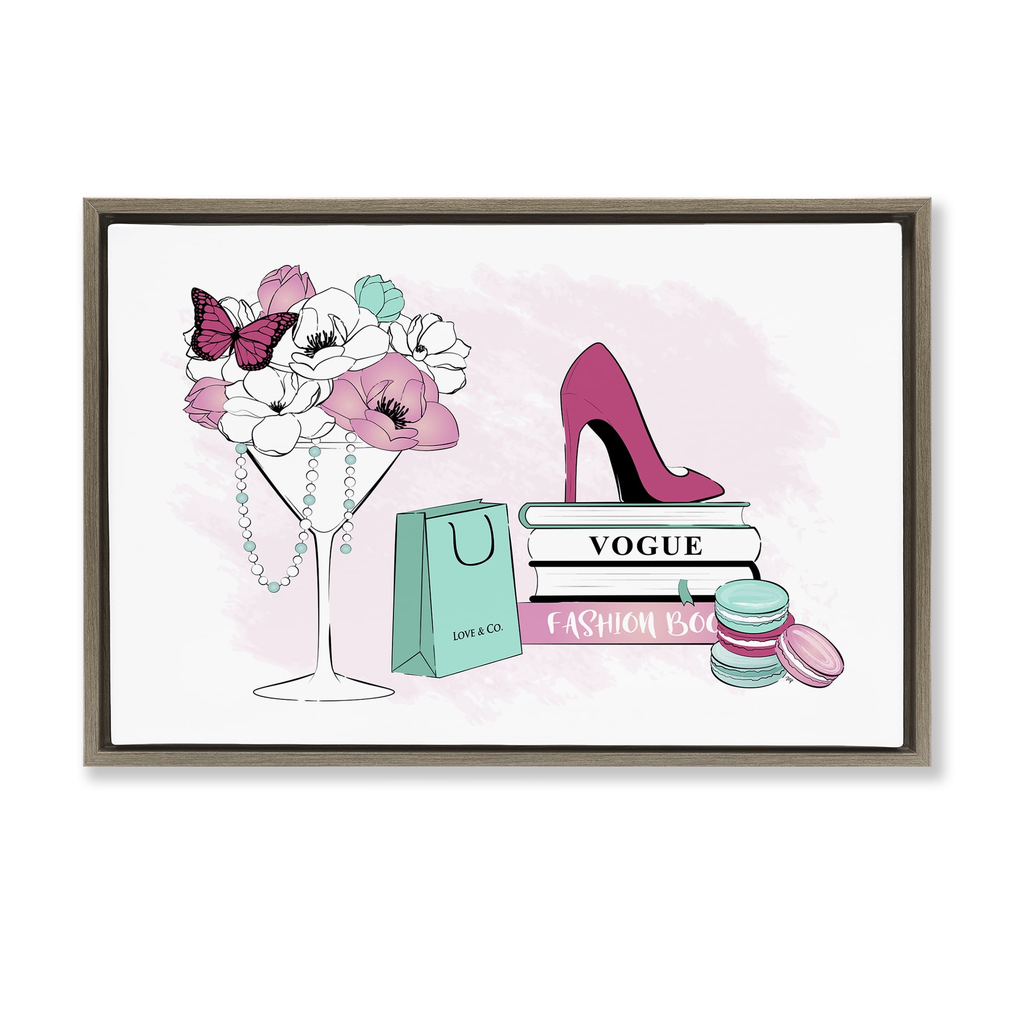 Stupell Industries Fashion Books Scene Fashion Painting Brown Floater Framed Canvas Art Print Wall Art, 25 x 17