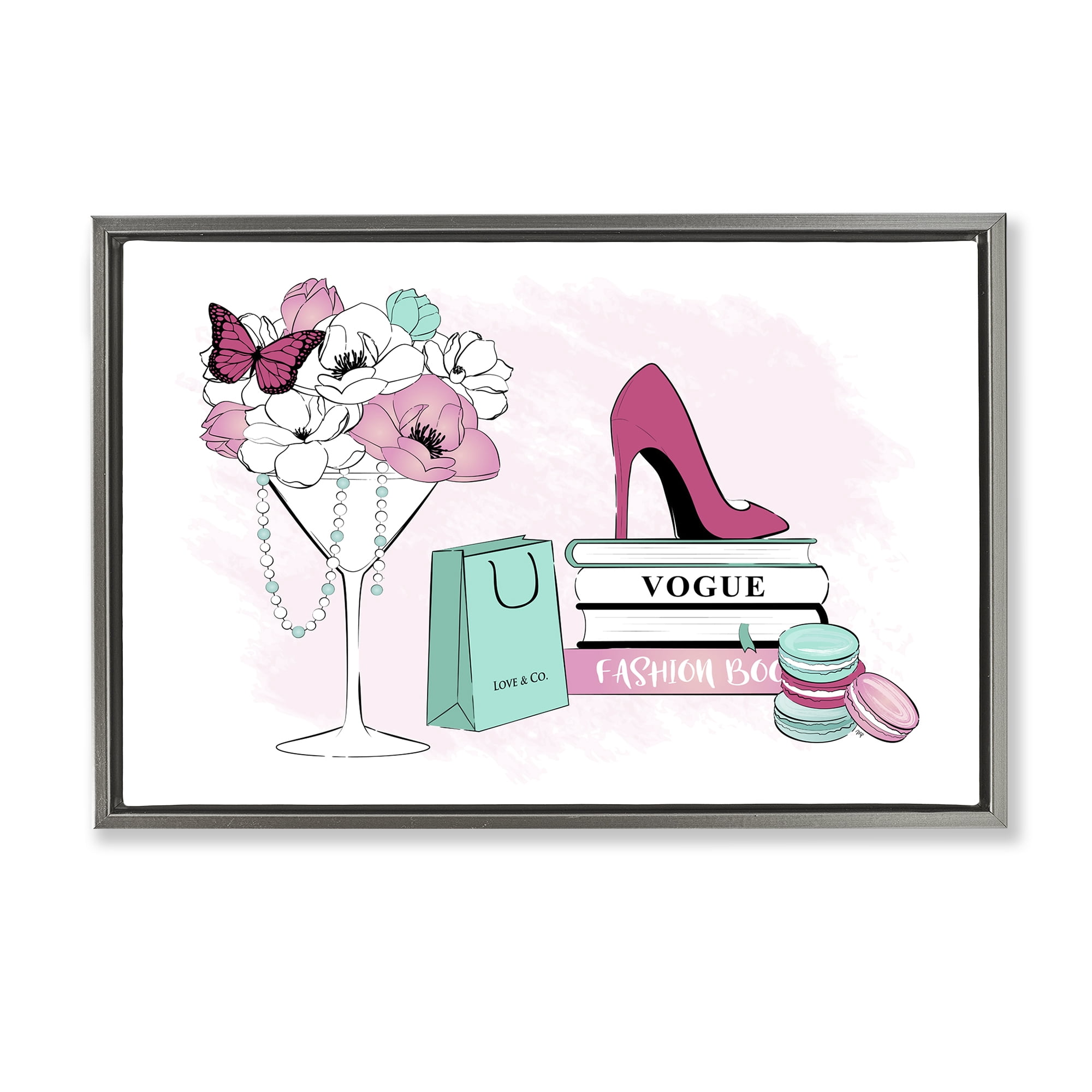 Stupell Industries Fashion Books Scene Fashion Painting Gray Floater Framed Canvas Art Print Wall Art, 31 x 21