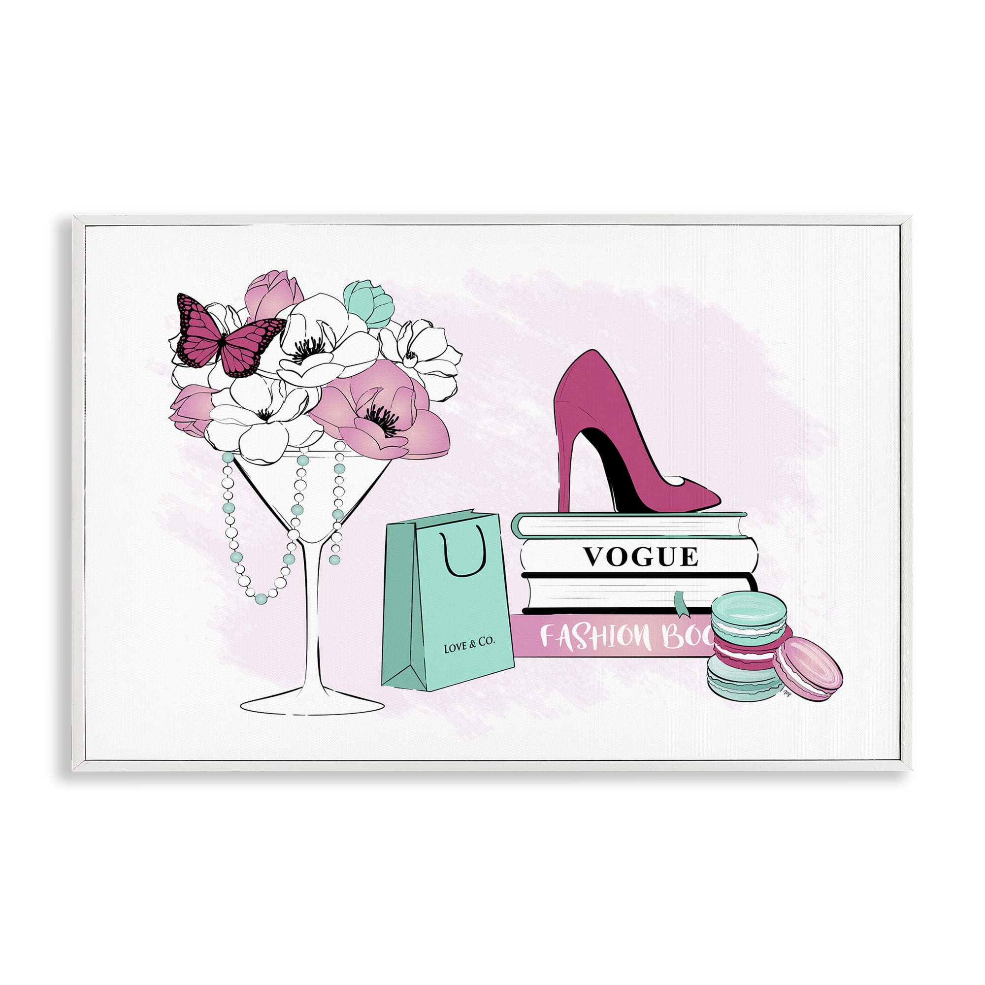 Stupell Industries Fashion Books Scene Fashion Painting White Framed Art Print Wall Art, 18 x 12