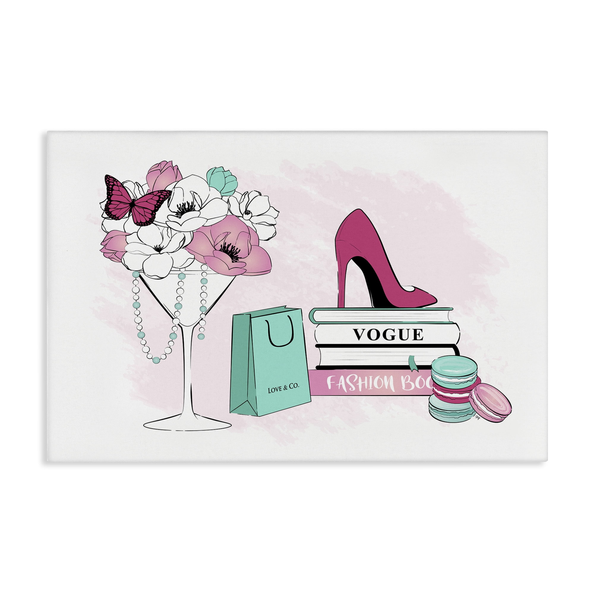 Stupell Industries Fashion Books Scene Fashion Painting Wrapped Canvas Art Print Wall Art, 45 x 30