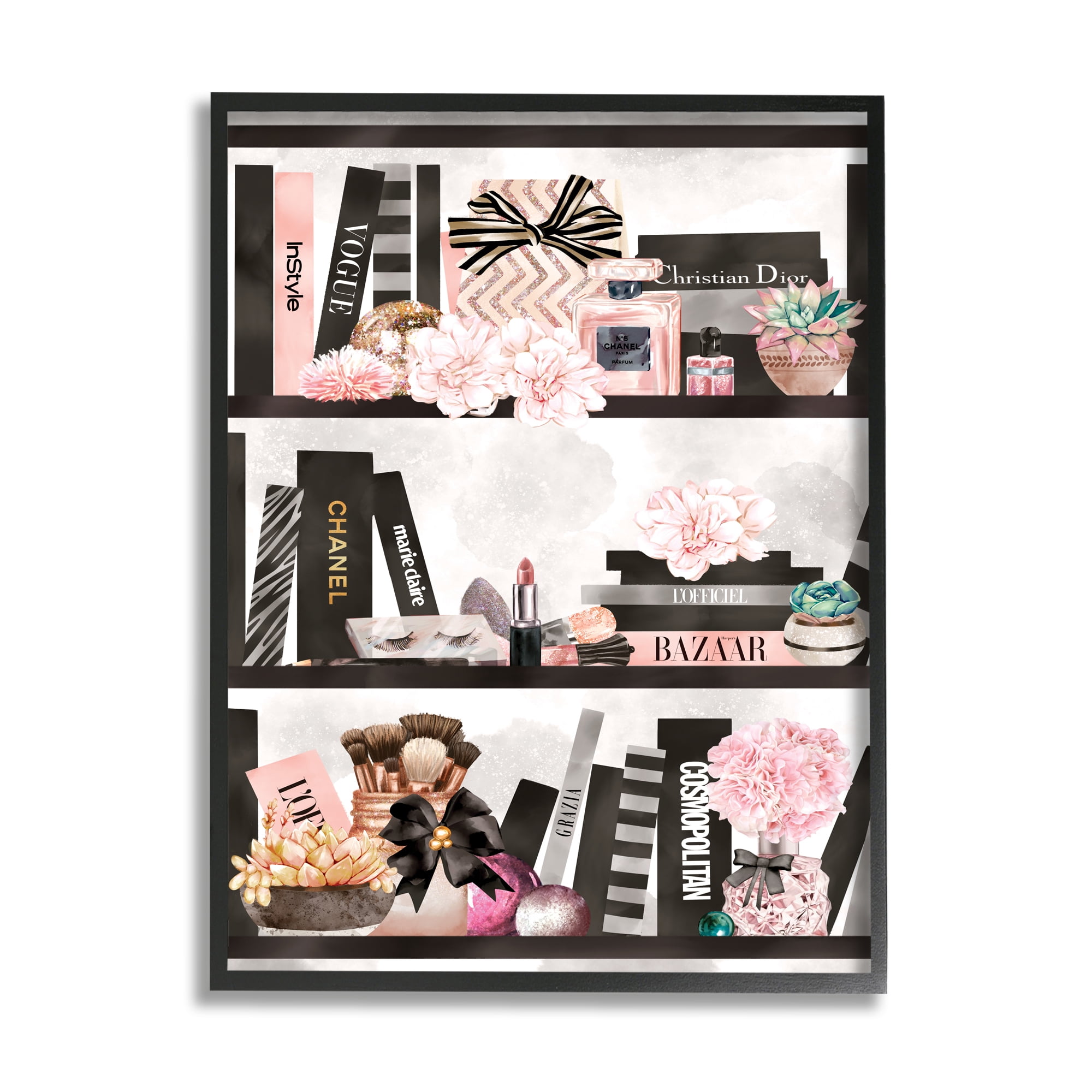 Stupell Industries Fashion Bookshelf Glam Cosmetic Accessories and Books,24 x 30,Designed by Ziwei Li