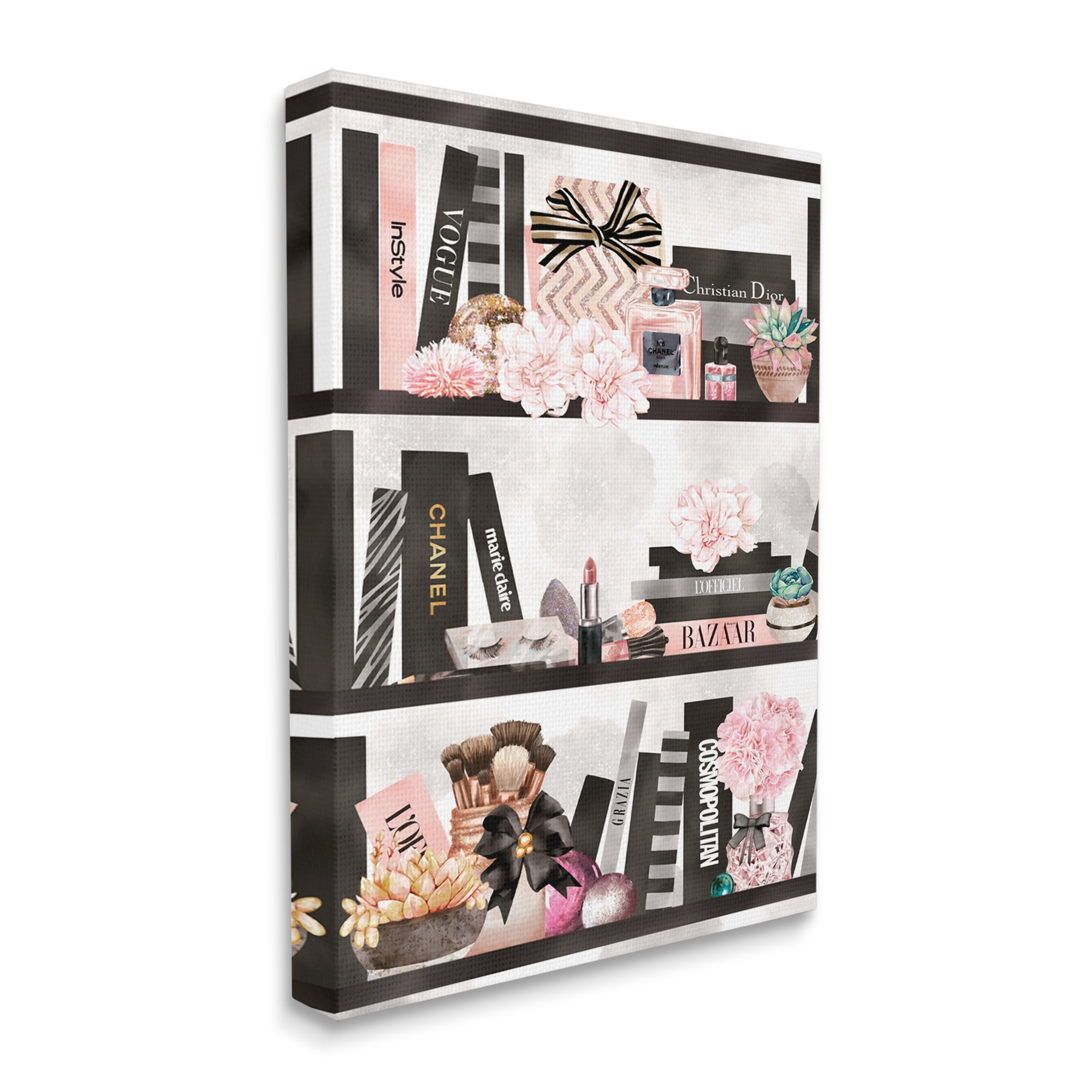 Stupell Industries Fashion Bookshelf Glam Cosmetic Accessories and Books,36 x 48,Designed by Ziwei Li