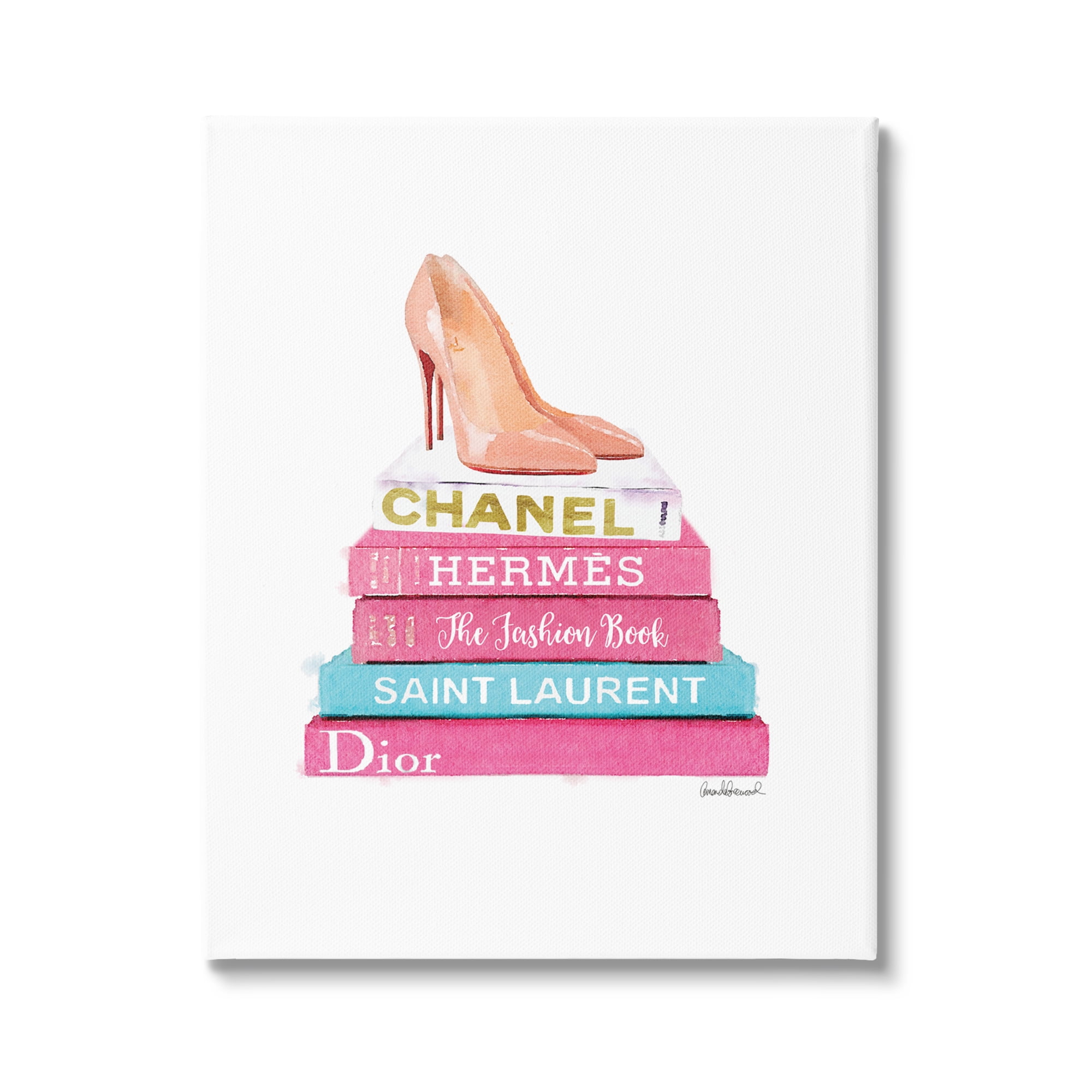 Fashion Bookstack Heels Canvas Wall Art in Pink and White