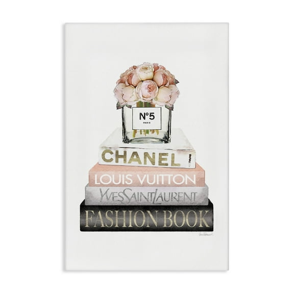 Stupell Industries Fashion Bookstack Peonies Botanical & Floral Painting Gallery Wrapped Canvas Art Print Wall Art, 16 x 24