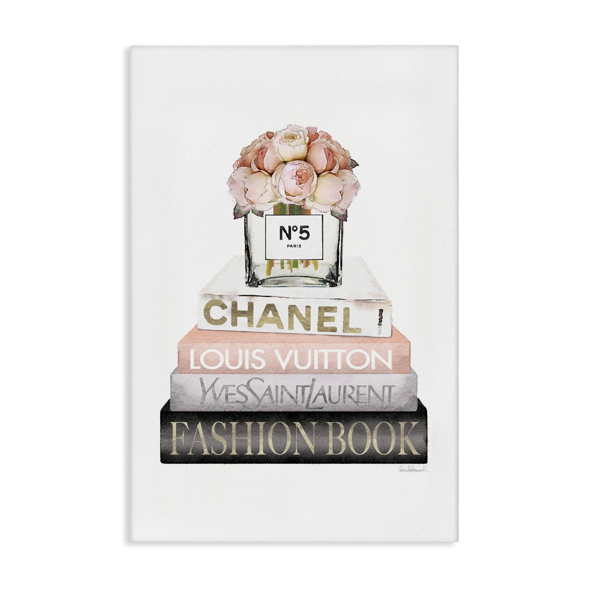 Stupell Industries Fashion Bookstack Peonies Botanical & Floral Painting Gallery Wrapped Canvas Art Print Wall Art, 20 x 30