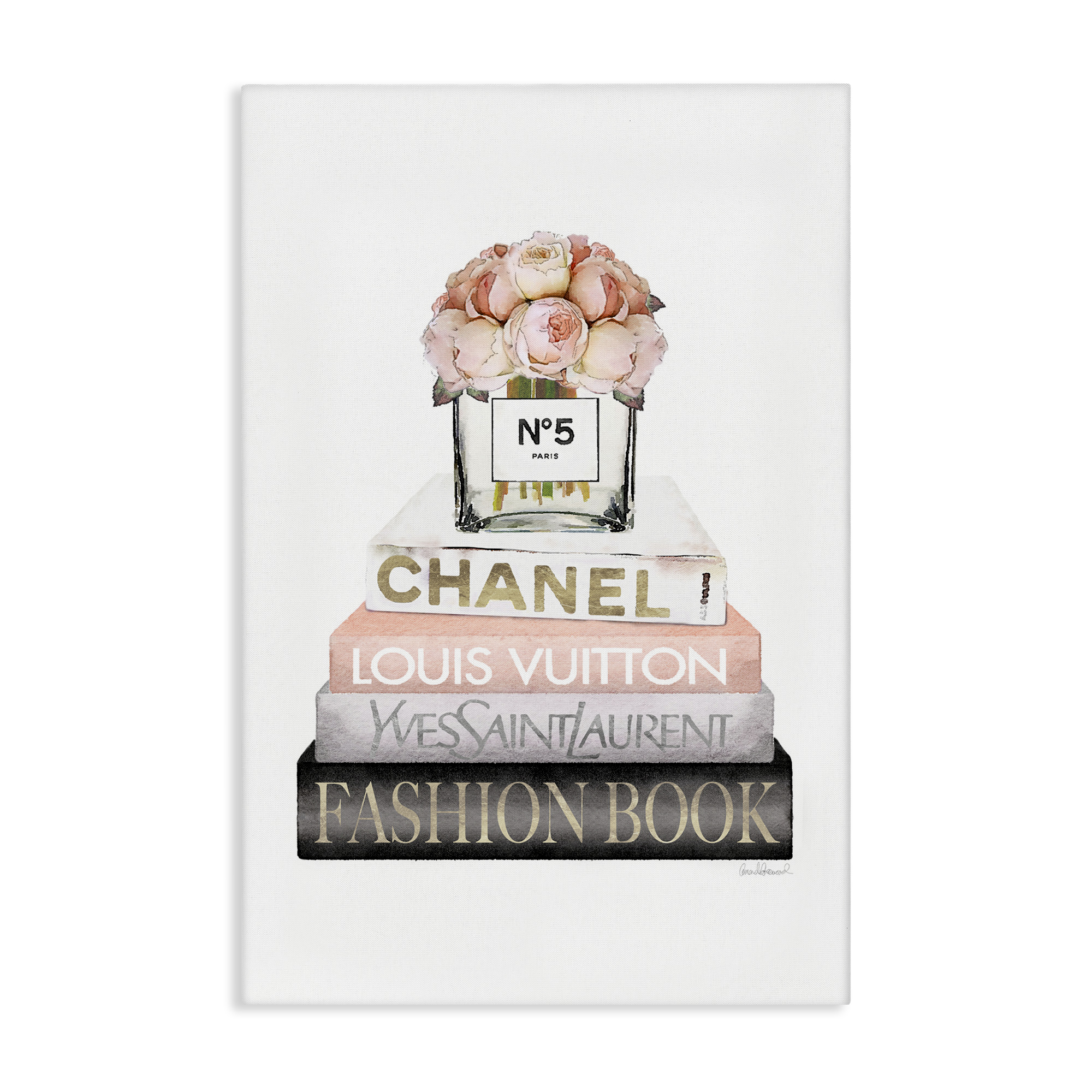 Stupell Industries Fashion Bookstack Peonies Botanical & Floral Painting Gallery Wrapped Canvas Art Print Wall Art, 30 x 45
