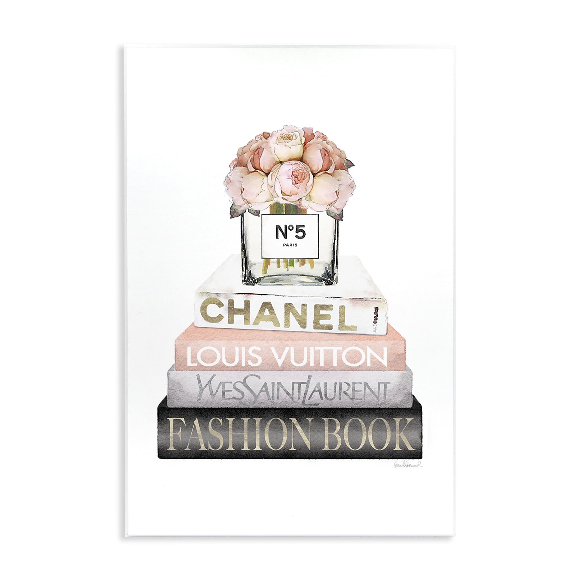 Stupell Industries Fashion Bookstack Peonies Botanical & Floral Painting Unframed Art Print Wall Art, 10 x 15