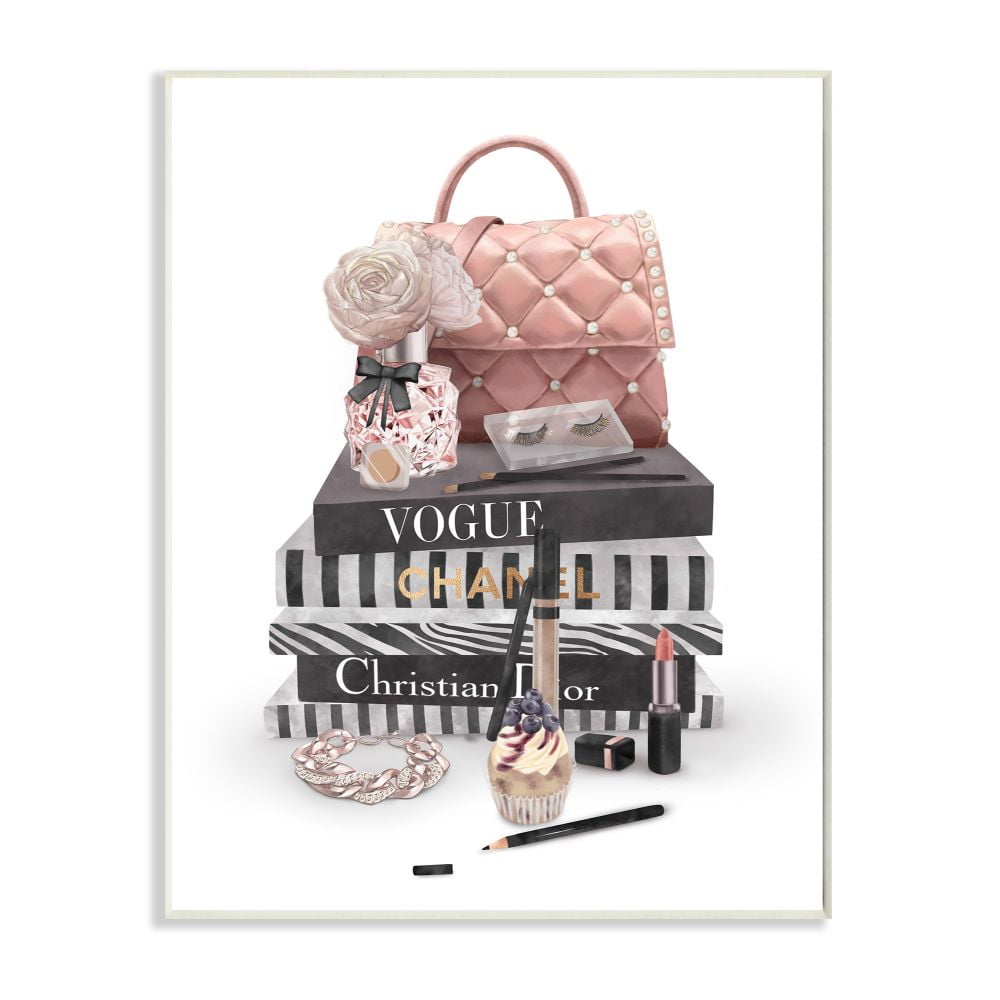 Stupell Industries Fashion Bookstack Purse Perfume Pink Glam Design Graphic Art Unframed Art Print Wall Art, 13x19, by Ziwei Li
