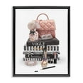 thumbnail image 1 of Stupell Industries Fashion Bookstack Purse Perfume Pink Glam Design Jet Black Framed Floating Canvas Wall Art, 16x20, by Ziwei Li, 1 of 5