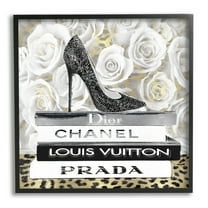 Stupell Industries Fashion Bookstack on Roses Beauty & Fashion Painting Black Framed Art Print Wall Art, 12 x 12