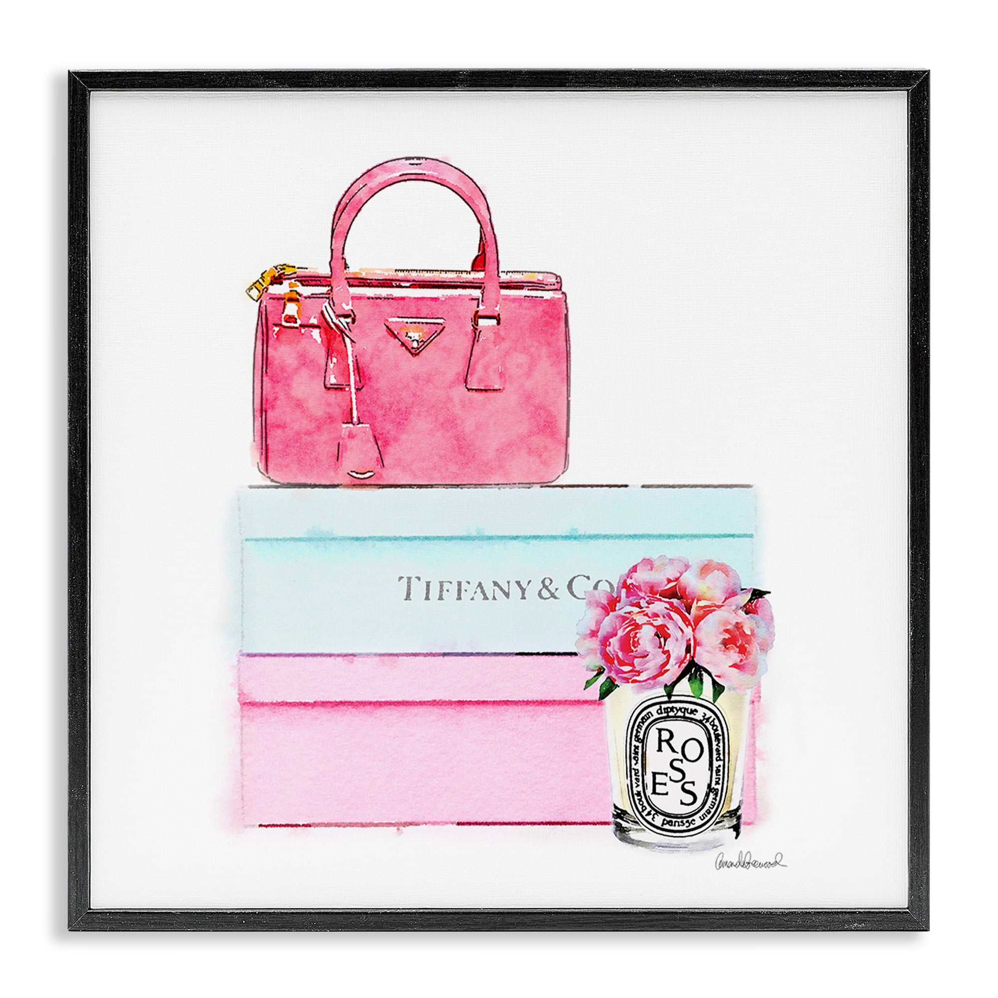 Stupell Industries Fashion Box & Roses Beauty & Fashion Painting Black Framed Art Print Wall Art, 24 x 24