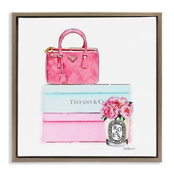 Stupell Industries Fashion Box & Roses Beauty & Fashion Painting Brown Floater Framed Canvas Art Print Wall Art, 25 x 25