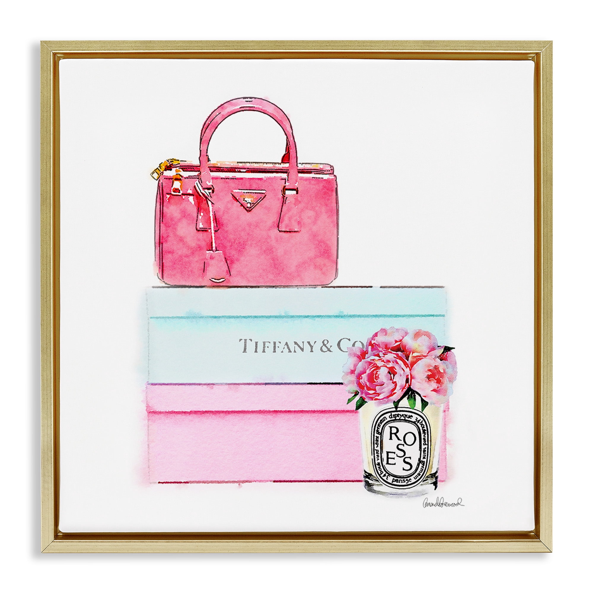 Stupell Industries Fashion Box & Roses Beauty & Fashion Painting Gold Floater Framed Canvas Art Print Wall Art, 18 x 18