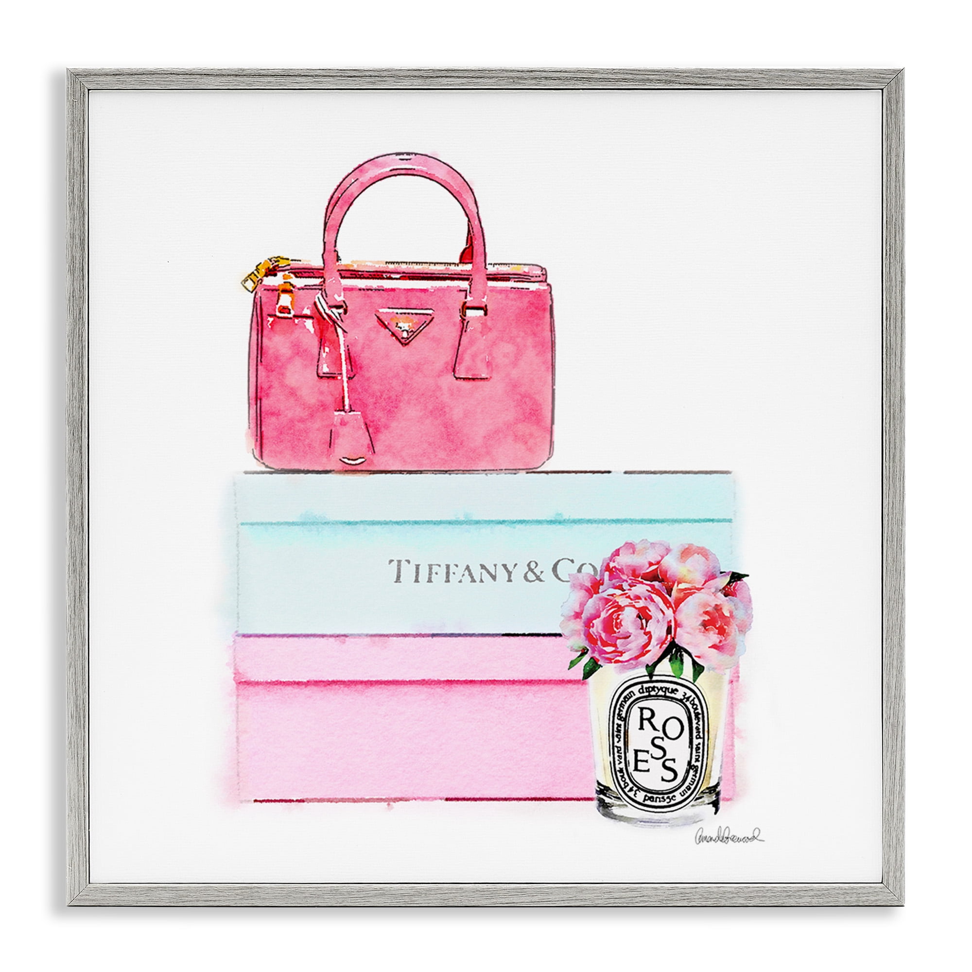 Stupell Industries Fashion Box & Roses Beauty & Fashion Painting Gray Framed Art Print Wall Art, 24 x 24