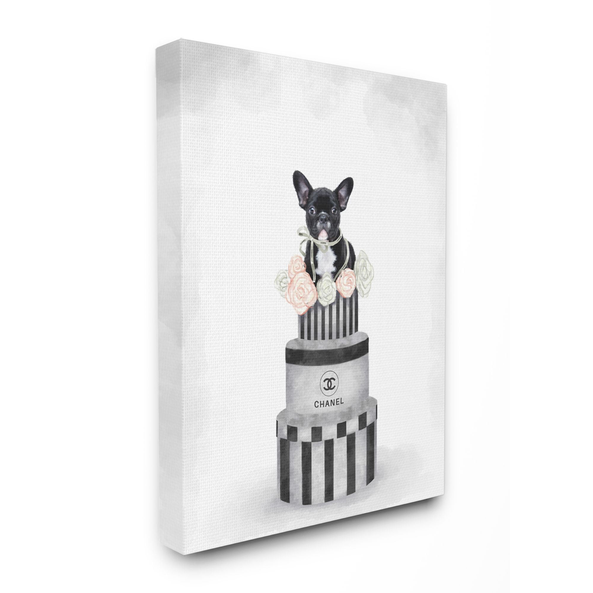 Stupell Industries Fashion Box Stack Dog Gray Pink Painting Canvas Wall Art by Ziwei Li