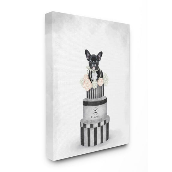 Stupell Industries Fashion Box Stack Dog Gray Pink Painting Canvas Wall Art by Ziwei Li