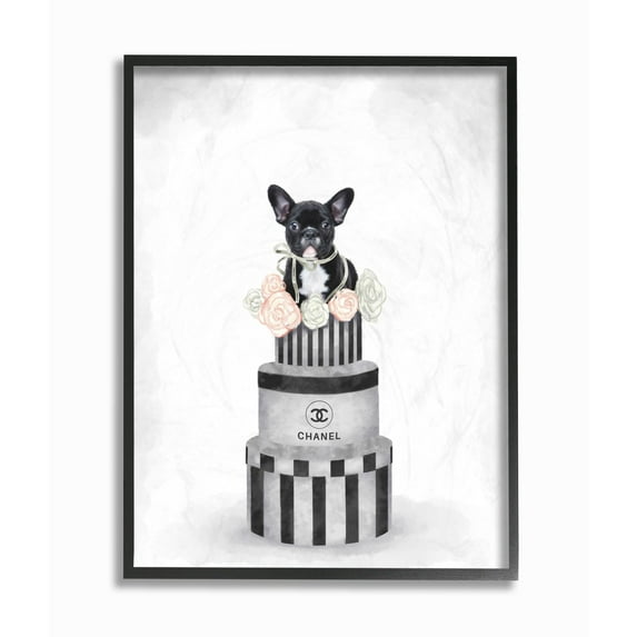 Stupell Industries Fashion Box Stack Dog Gray Pink Painting Framed Wall Art by Ziwei Li
