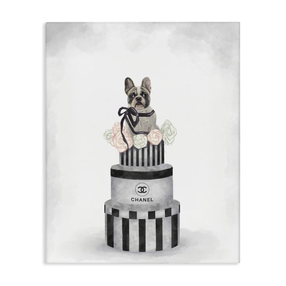 Stupell Industries Contemporary Fashion Box Stack Grey Pink Dog Canvas Art, 36 x 48, by Ziwei Li