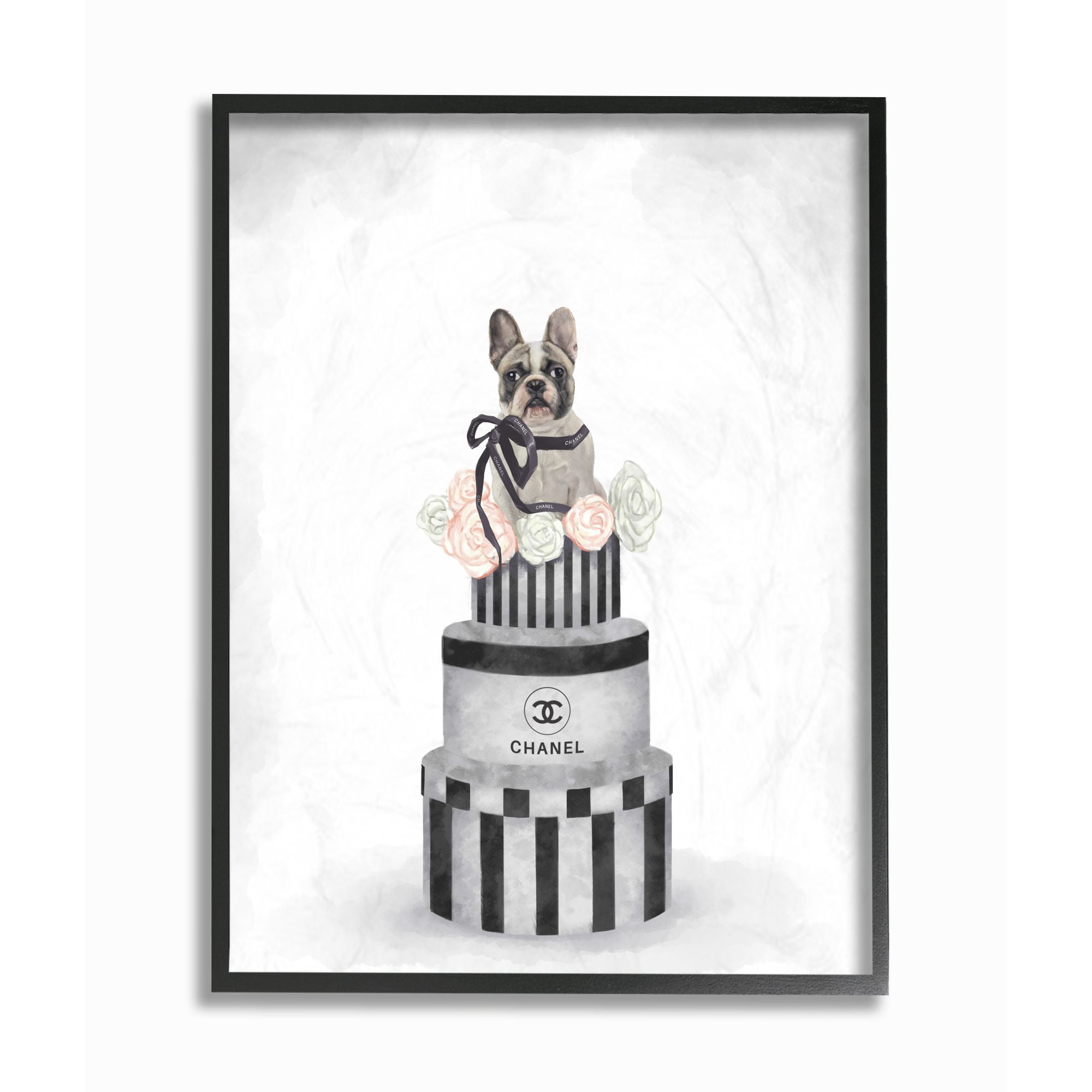 Stupell Industries Fashion Box Stack Gray Pink Dog Painting Framed Wall Art by Ziwei Li