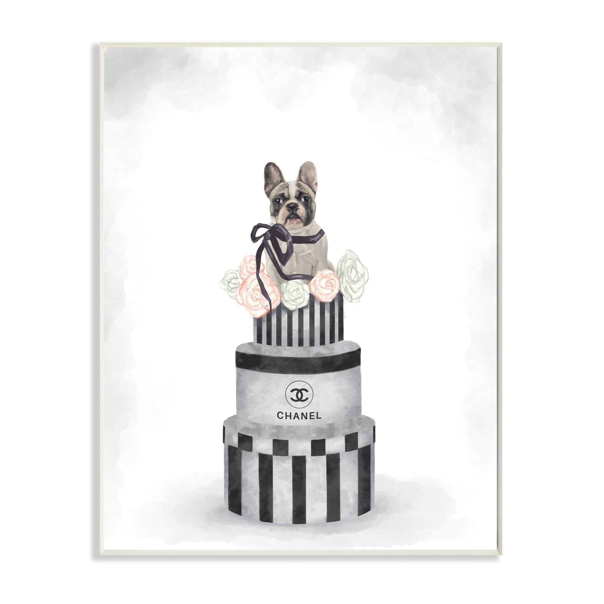 Stupell Industries Fashion Box Stack Gray Pink Dog Painting Wall Plaque by Ziwei Li