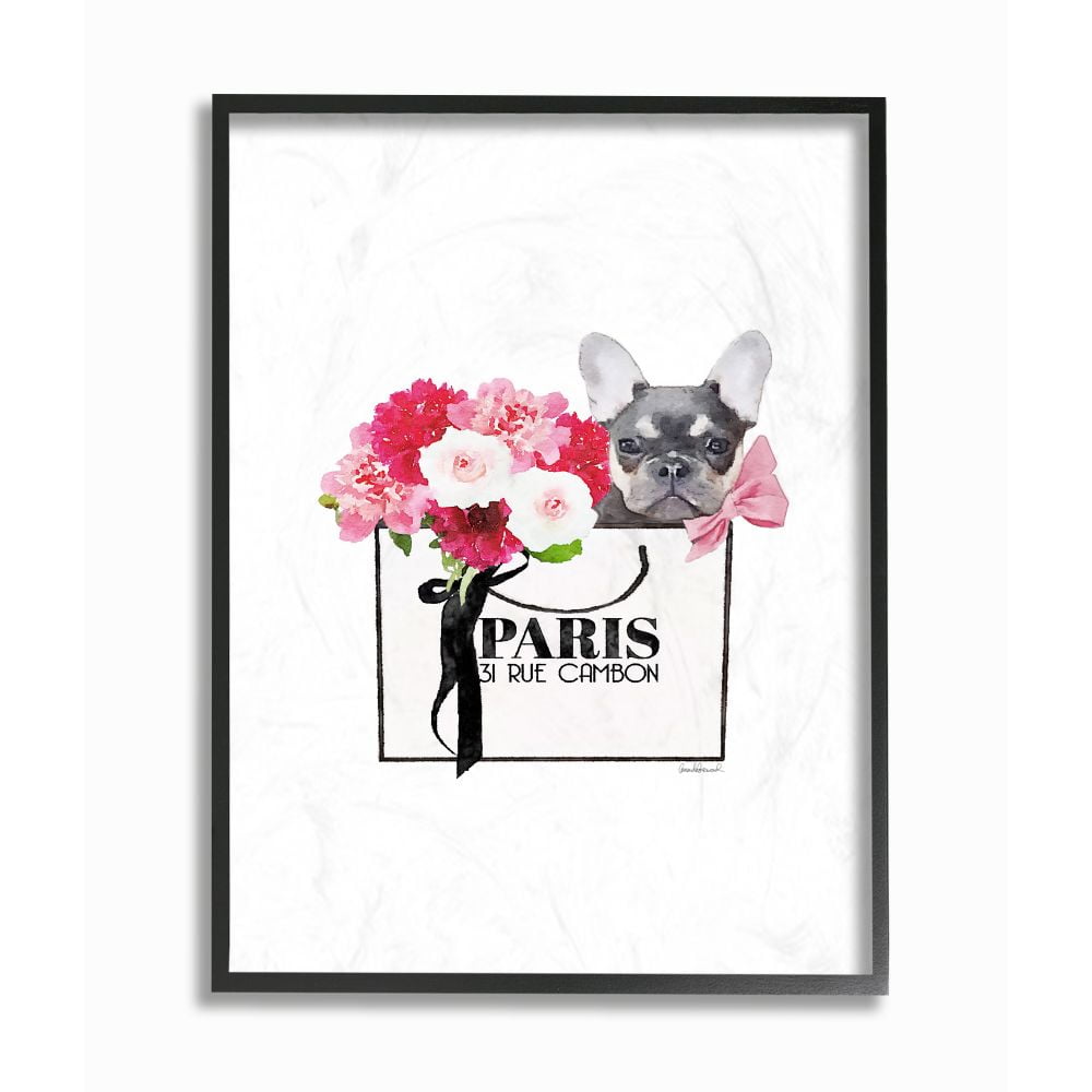 Stupell Industries Fashion Brand Bag Flowers And Dog Glam Pet Watercolor  Design Framed Wall Art by Amanda Greenwood 