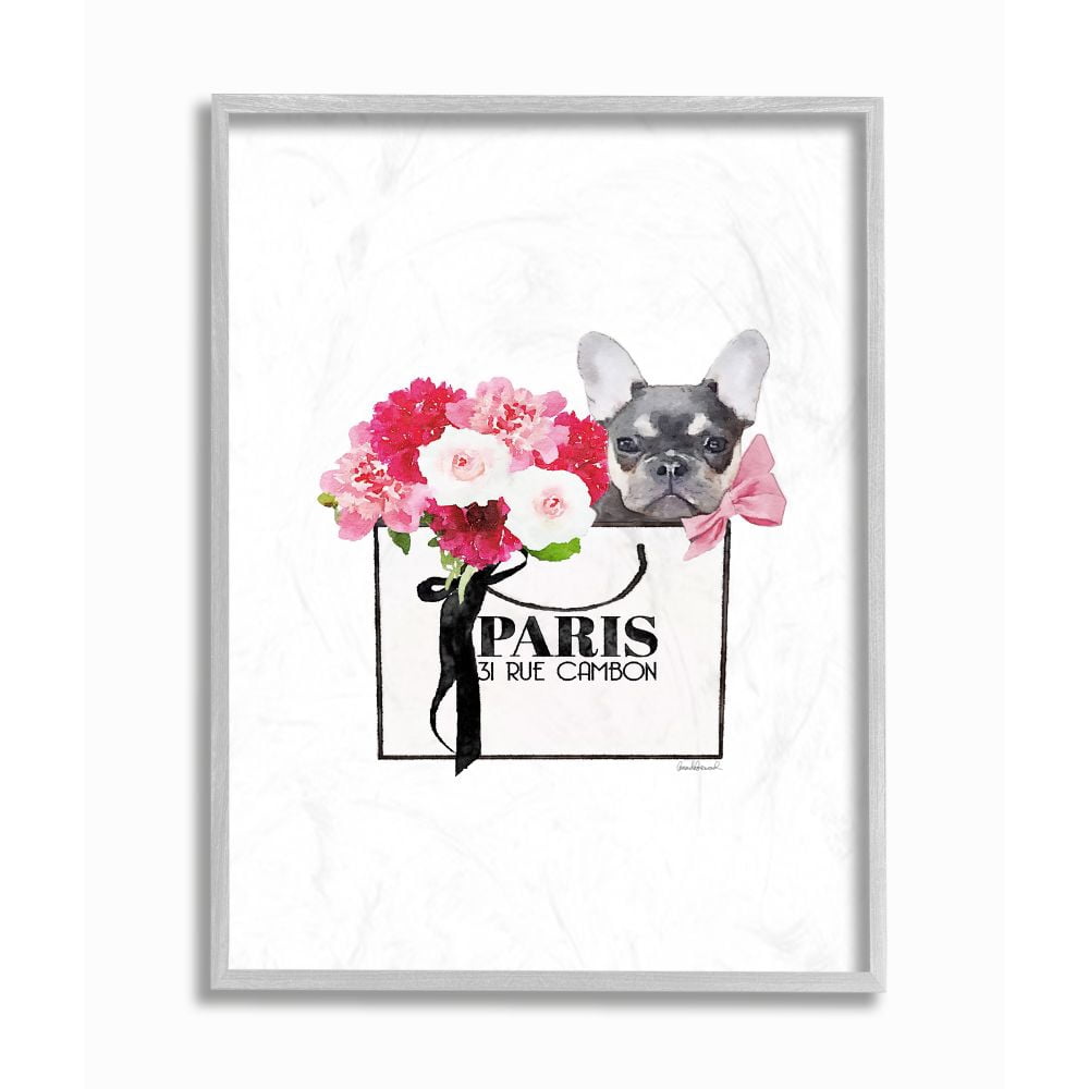 Stupell Industries Fashion Brand Bag Flowers And Dog Glam Pet Watercolor Design Framed Wall Art by Amanda Greenwood