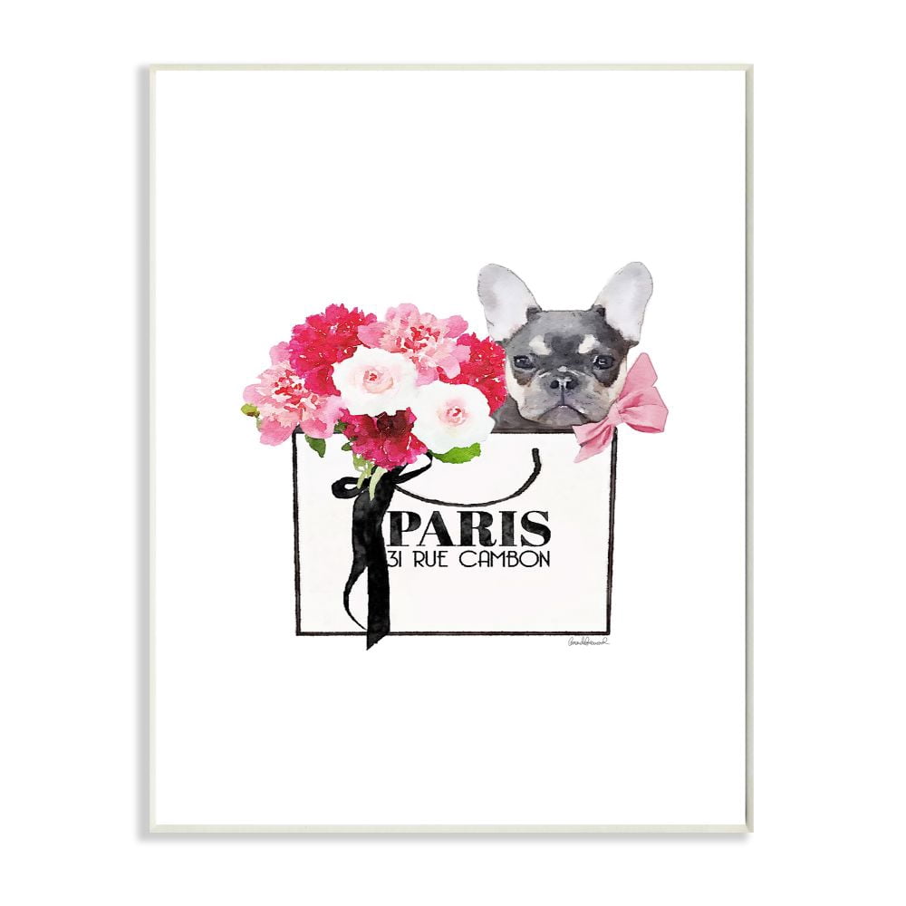 Stupell Industries Fashion Brand Bag Flowers And Dog Glam Pet Watercolor Design Wall Plaque by Amanda Greenwood